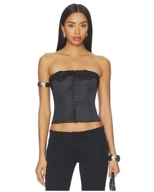 GUIZIO Jean Lace Trim Satin Corset - Black