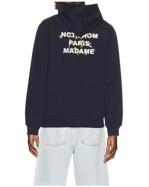 Drole de Monsieur Vine Embroidered Slogan Hoodie - Blue