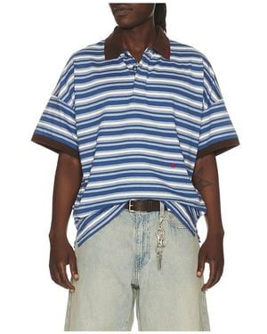 Rhude Fontaine Striped Short Sleeve Polo Shirt - Blue