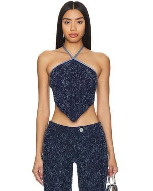 DI PETSA Frayed Denim Halter Top - Blue