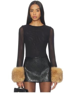 Alice + Olivia Delaina Crop Top With Removeable Faux Fur Cuff - Black