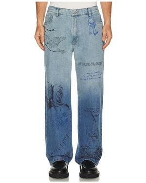 Pas Une Marque Sketch Print Denim Trousers - Blue