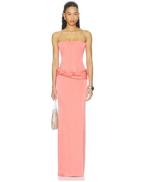 Alex Perry Strapless Longline Corset Twist Drape Column Dress - Pink