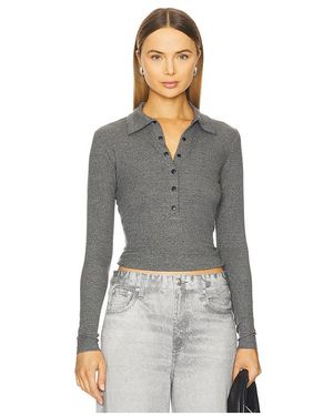 LNA Kylee Snap Long Sleeve Top - Black