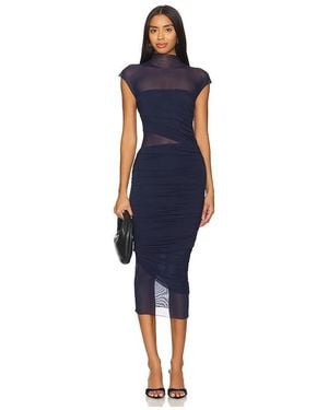SER.O.YA Mesh Ruched Mockneck Midi Dress - Blue