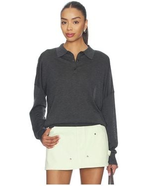RENGGLI Silk Cashmere Boxy Long Sleeve Polo - Black