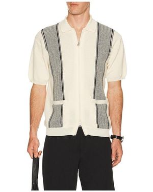 Beams Plus Zip Knit Polo Stripe - White
