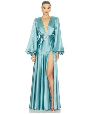 Bronx and Banco Long Sleeve V-Neck Gown - Blue