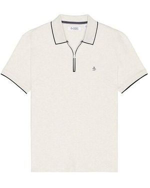 Original Penguin Interlock Quarter Zip Polo - White