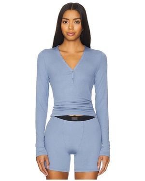 Lunya Soft Modal Rib V-Neck Henley - Blue