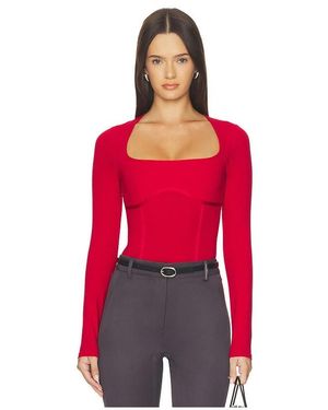 Fleur du Mal Organic Cotton Scoop Neck Long Sleeve Bodysuit - Red