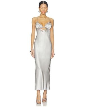 Fleur du Mal Foil Lily Embroidery Cutout Slip Dress - White