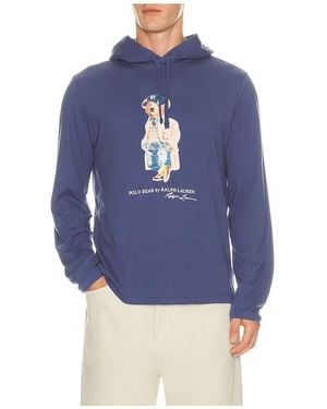 Polo Ralph Lauren Long Sleeve Jersey Knit Litchfield Bear Graphic T-Shirt With Hood - Blue