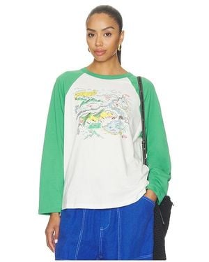 Daydreamer Map Of Nowhere Oversized Raglan Long Sleeve Top En Briar Combo En Color Verde Talla (También En M, S, Xl, Xs) - Azul