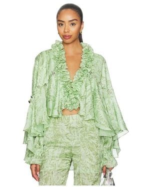 La Fuori Mistleaf Ruffle Printed Top - Green