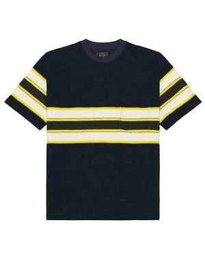 Beams Plus Pocket Tee Stripe Pile - Blue