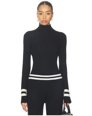 White + Warren Superfine Merino Striped Fitted Turtleneck - Black