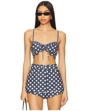For Love & Lemons Dolly デニムドットブラトップ - ブルー