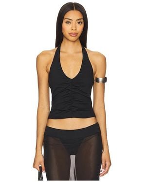 Susana Monaco Centre Gathered Tie Halter Top - Black