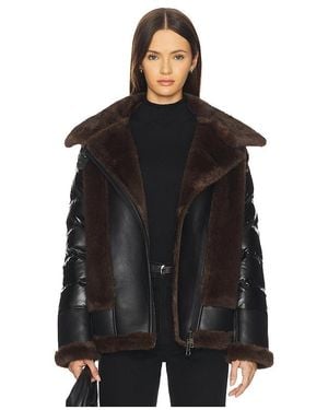 Jocelyn Faux Mink & Leather Moto Jacket - Black
