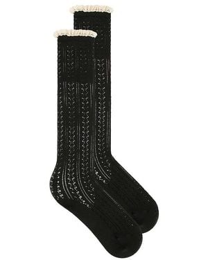 Free People Misty Net Pointelle Tall Socks - Black