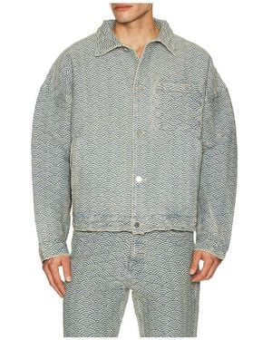 Ryoko Rain Jacke Im Arbeiterstil Seigaiha - Grau