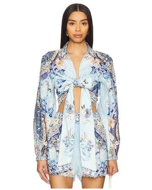 CAMILLA Cropped Wrap Shirt - Blue