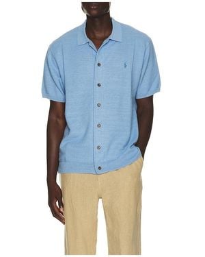 Polo Ralph Lauren Short Sleeve Cotton Blend Textured Cardigan Jumper With Collar - Blue