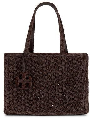 Tory Burch Ella Hand Crocheted Popcorn Stitch Small Tote Bag - Brown