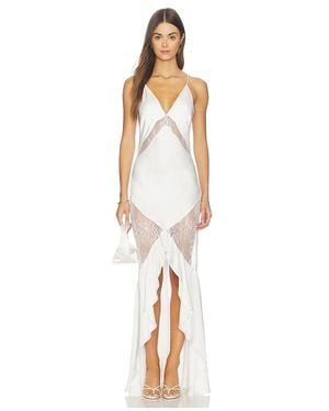 Shona Joy Labyrinth Lace Paneled Ruffle Maxi Dress - White