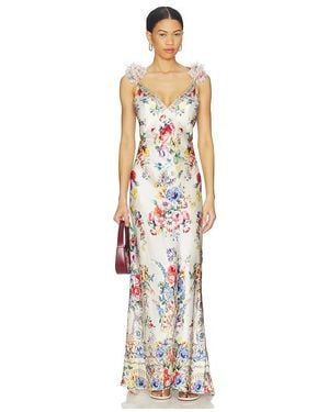 CAMILLA V Neck Bias Slip Dress With Back Frill - White
