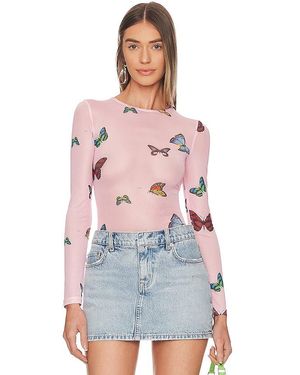 superdown Ari Butterfly Mesh Top - White