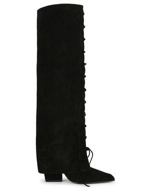 Paris Texas Jane Fold Over Lace Up Boot 100 - Black