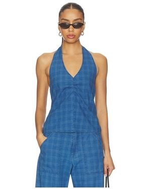 LNA Cora Plaid Halter - Blue