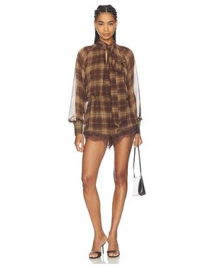 Bardot X Revolve Petra Long Sleeve Playsuit - Brown