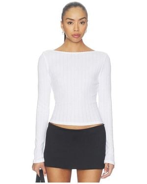 Leset Pointelle Long Sleeve Bateau Top - White