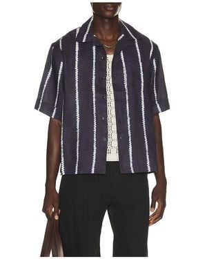 Commas Shibori Stripe Cuffed Camp Collar Shirt - Blue