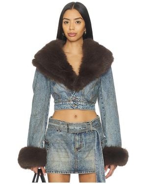 AFRM The Low Neck Denim Jacket With Faux Fur - Black