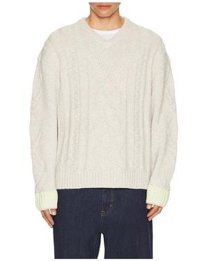 Scotch & Soda V-Neck Chunky Cable Loose Fit Pullover - White