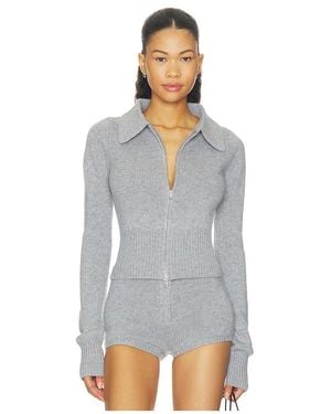 AEXAE Cashmere Ribbed Collar Cardigan - Gray