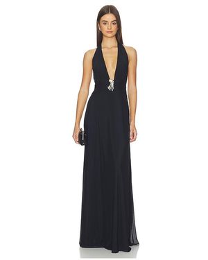 Kate Barton Vestido Plunge Neckline Mesh Halter En Color Azul Marino Talla (También En Xs)