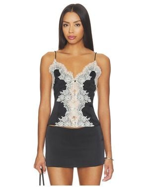 Alice + Olivia Julieta Cutaway Lace Slip Top - Black