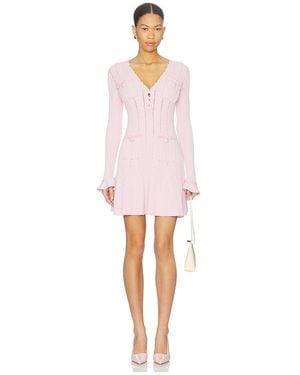 Self-Portrait Pearl Trim Knit Mini Dress - Pink