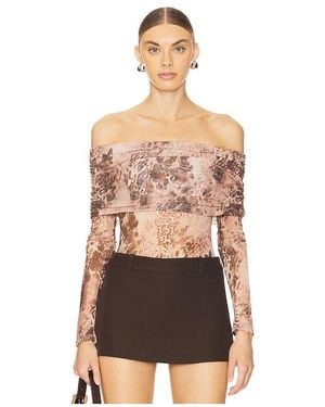MORE TO COME Off-Shoulder Floral Mesh Bodysuit - Black