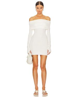 Helsa Matte Jersey Off Shoulder Mini Dress - White