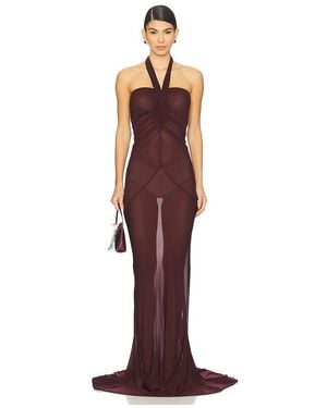 Atlein Halter Neck Ruched Gown - Red