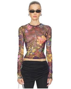 Area Hotfix Printed Tulle Long Sleeve Top - Multicolor