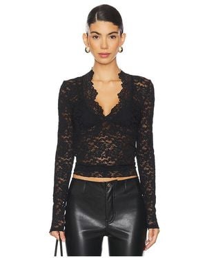 Free People Lace Long Sleeve Sheer Top - Black