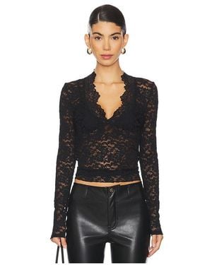 Free People Lace Long Sleeve Sheer Top - Black