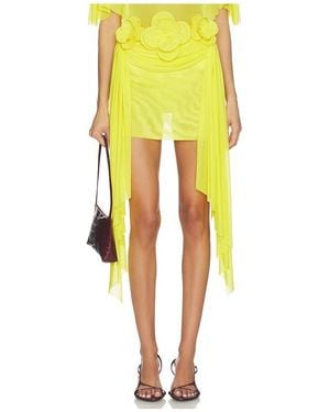 David Koma 3D Lace Flower Embroidery Detail Ruched Mini Skirt - Yellow